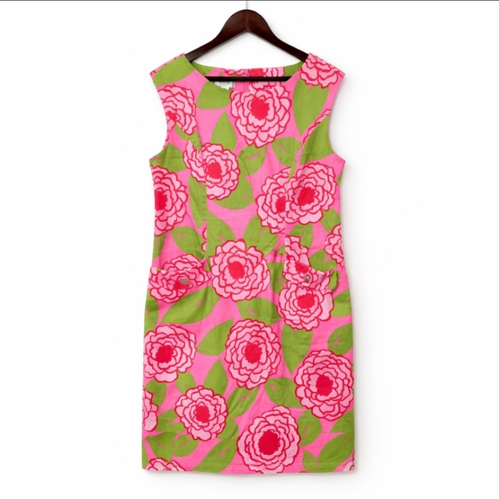 Talbots Pink and Green Floral Sheath Dress